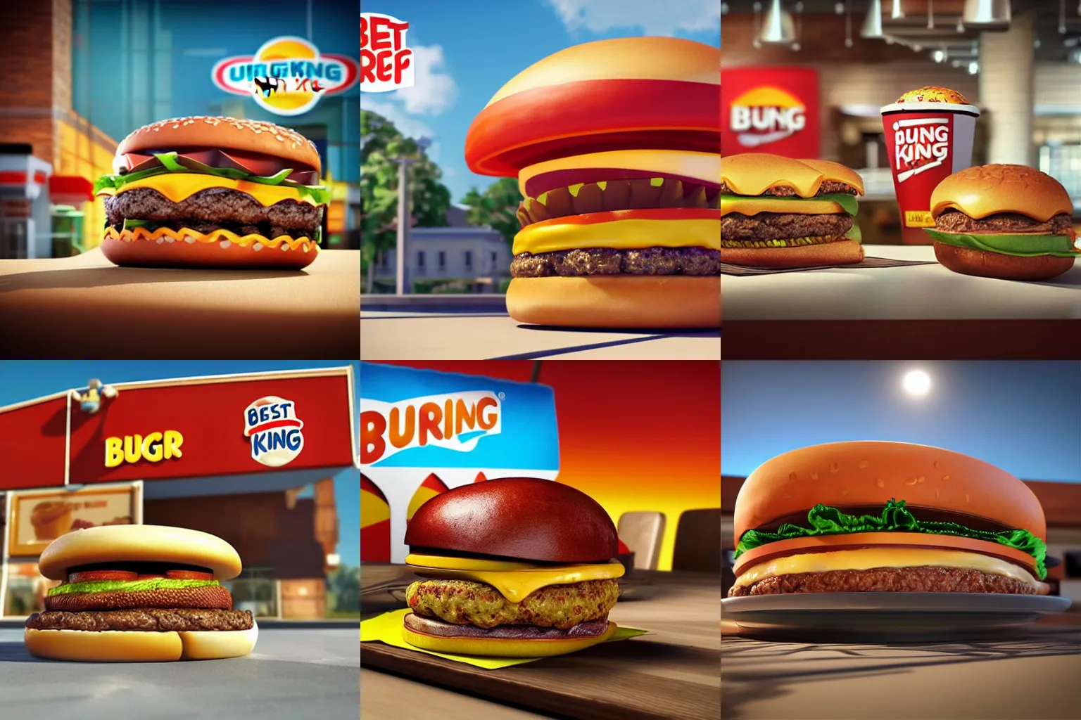 Prompt: #pic best burger king food advertisement, octane 3d render white background hyperrealism in the style of pixar