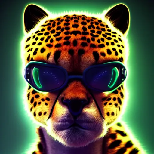 Image similar to a beautiful commission of a male anthropomorphic cheetah wearing a neon jacket,futuristic,detailed face,character design by charles bowater,mohawk,cyberpunk style,deviantart,artstation,art by greg rutkowski,ross tran,professional lighting,neon city,night,raytracing,rtx,highly realistic,4k