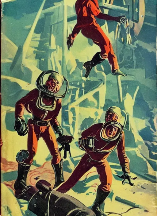 Prompt: 5 0 s pulp scifi fantasy illustration by edd cartier, howard v brown, frank r paul, astounding stories, amazing, fantasy, other worlds