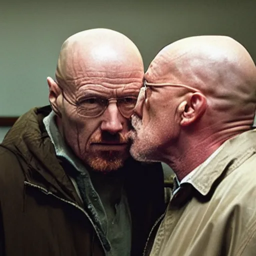 Image similar to Walter White and Mike Ehrmantraut kissing