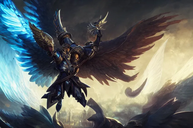 Prompt: amazing portrait of archangel micheal, league of legends splash art, deiv calviz, splash art, natural light, elegant, intricate, fantasy, atmospheric lighting, by greg rutkowski, league of legends splash art, hd wallpaper, ultra high details