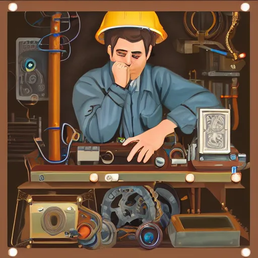 Image similar to a aesthetic portrait of a tinkerer working on ancient machines to do magic