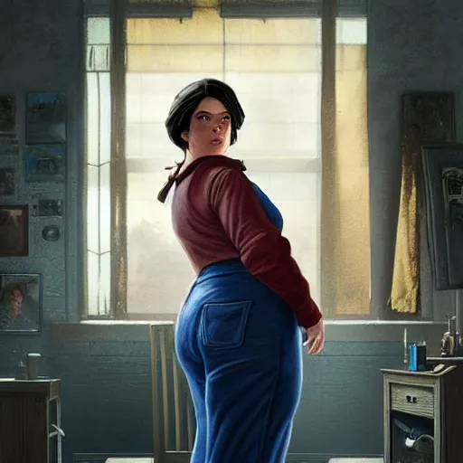 Image similar to portrait of a brunette chubby woman with blue eyes in fallout 4, light stubble with red shirt inside victorian mansion praying to god ,digital art,photorealistoc,art by greg rutkowski,hyperdetailed,western comic style,comic,comic style,sharp lineart,professional lighting,deviantart,artstation,trevor henderson,rossdtaws,cinematic,dramatic