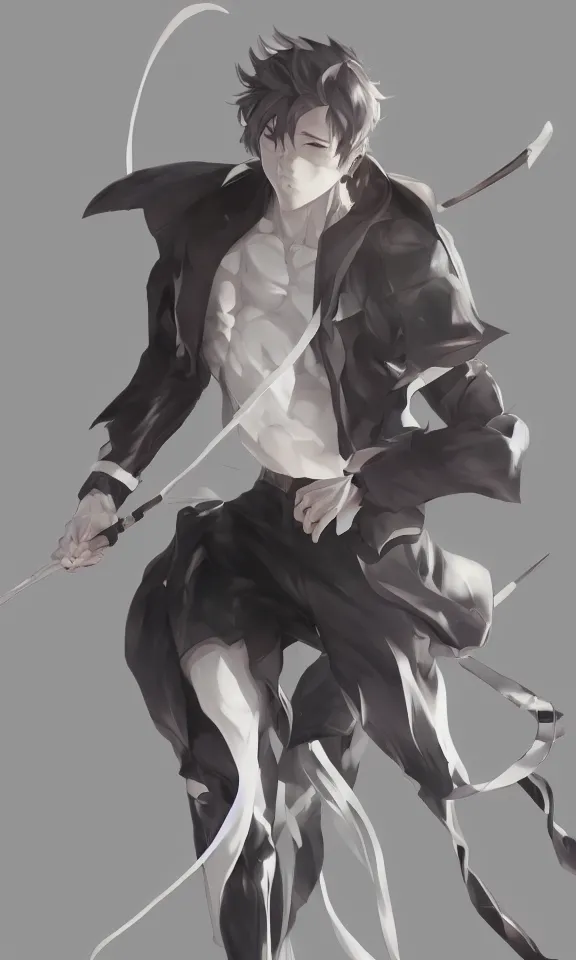 Image similar to full body anime man on pure white background by WLOP, rossdraws, Logan Cure, Mingchen Shen, BangkuART, sakimichan, yan gisuka, JeonSeok Lee, zeronis, Chengwei Pan on artstation