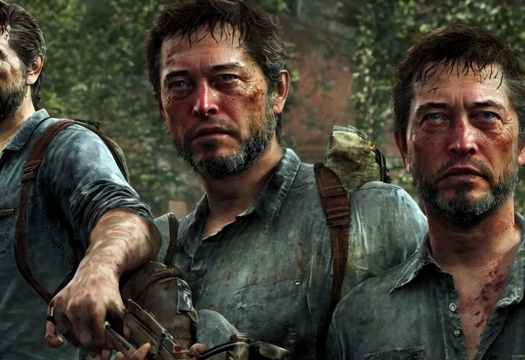 Image similar to the last of us elon musk, elon musk in the video game in the last of us, gameplay screenshot, close up, 3 d rendering. unreal engine. amazing likeness. very detailed.