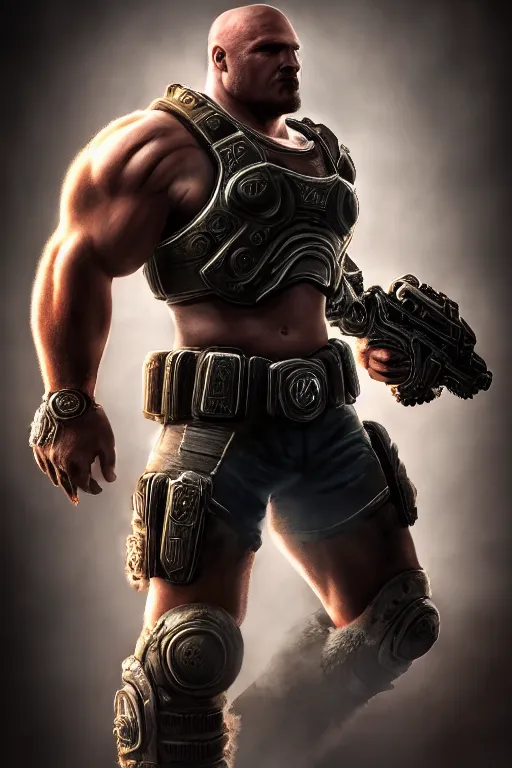 Image similar to JordanPetterson as a muscular Gears of War character, photorealism, half body, HDR ambient background, unreal engine 5, hyperrealistic, highly detailed, XF IQ4, 150MP, 50mm, F1.4, ISO 200, 1/160s, cinematic lights, Adobe Lightroom, photolab, Affinity Photo, PhotoDirector 365, realistic