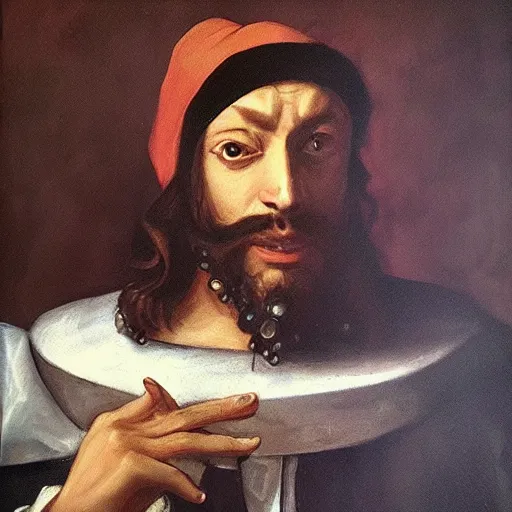 Image similar to Twisted fate as a twitch streamer, renaissance style painting