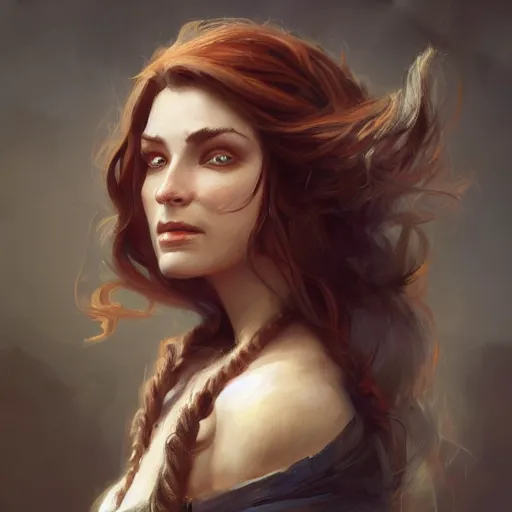 Prompt: portrait painting of a 2 8 years old rugged woman joyful flirtatious pirate long hair soft hair flowing hair upper body coat elegant rugged pretty unreal render cinematic lighting art 1 9 2 0 period drama by bussiere rutkowski andreas rocha