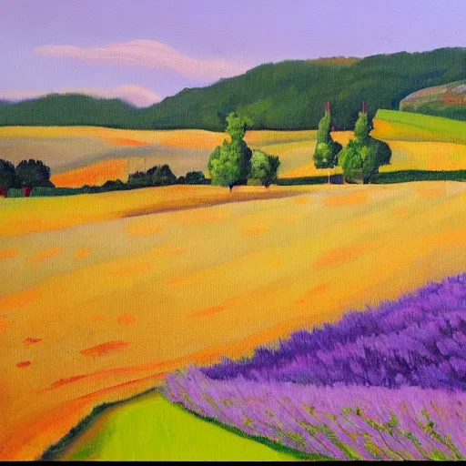 Image similar to oil painting of lavander fields in the south of france, various styles.