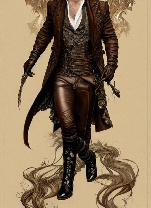 Prompt: colin farrell as a aristocrat wearing shelby boots, detailed face, d & d, wet, shiny, fantasy, intricate, elegant, hyper detailed, ultra definition, photoreal, artstation, unreal engine rendered, concept art, smooth, sharp focus, illustration, art by artgerm and greg rutkowski and alphonse mucha and garis edelweiss