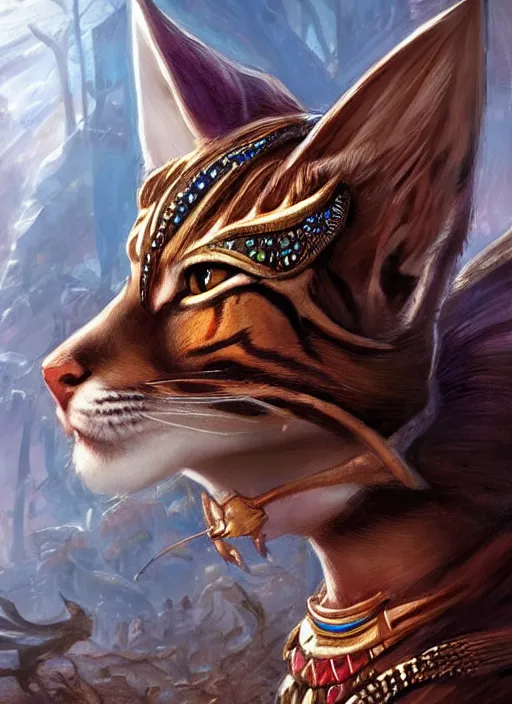 Image similar to bastet, ultra detailed fantasy, dndbeyond, bright, colourful, realistic, dnd character portrait, full body, pathfinder, pinterest, art by ralph horsley, dnd, rpg, lotr game design fanart by concept art, behance hd, artstation, deviantart, hdr render in unreal engine 5