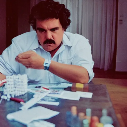 Image similar to pablo escobar as a metaverse drug dealer. cinestill - w 7 6 8