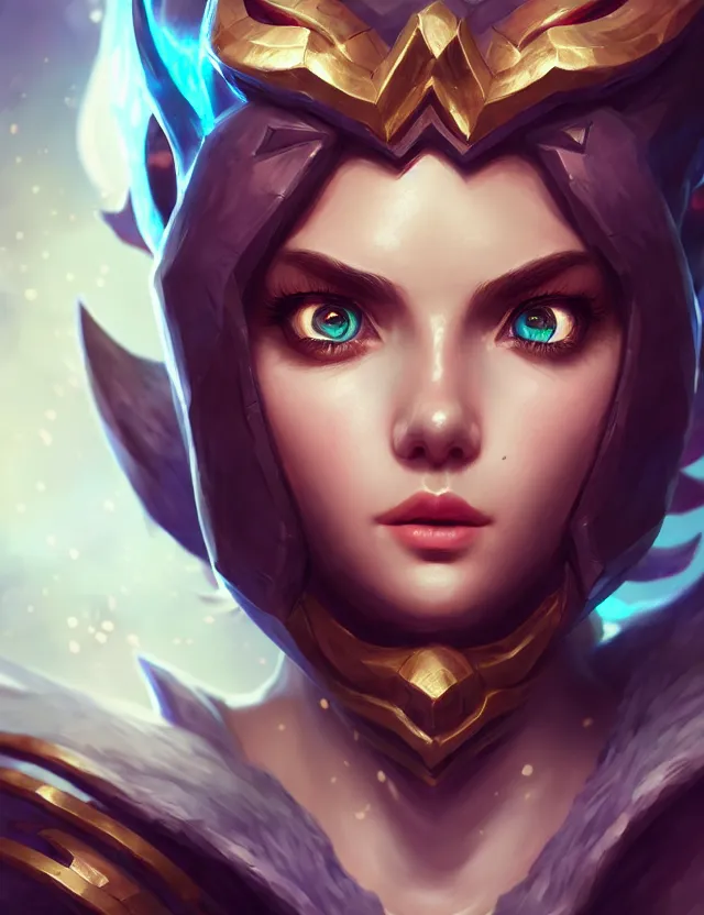 Image similar to league of legends portrait, life - size, wonderful eyes, super - detailed, digital art, artstation trends, cinematic lighting, studio quality, smooth rendering, unreal engine 5 rendering, octane rendering, klimt and nixeu art style, ian sprigger, vlop and krentz kushart