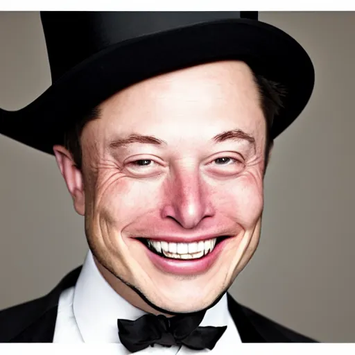 Prompt: 4 k highly detailed portrait 3 / 4 photography by elon musk wearing a tuxedo tuxedo and a top hat top hat smiling happy and satisfied