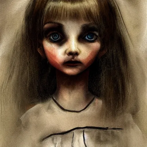 Prompt: very creepy deformed doll portrait of layers of fear sharp focus highly detailed