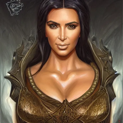 Prompt: Kim Kardashian as a fantasy D&D character, portrait art by Donato Giancola and James Gurney, digital art, trending on artstation