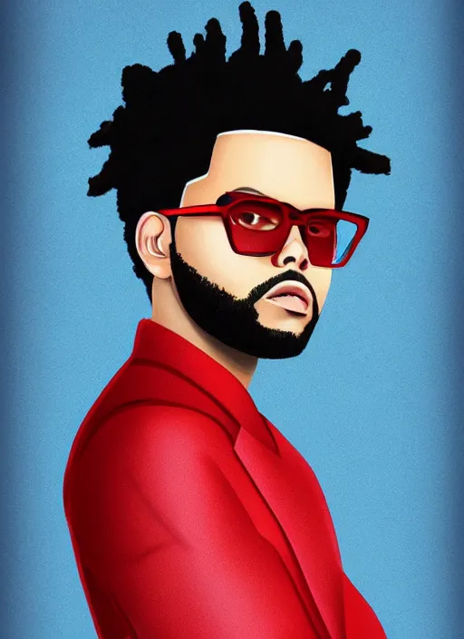 a portrait of The Weeknd with a red suit and glasses, | Stable ...