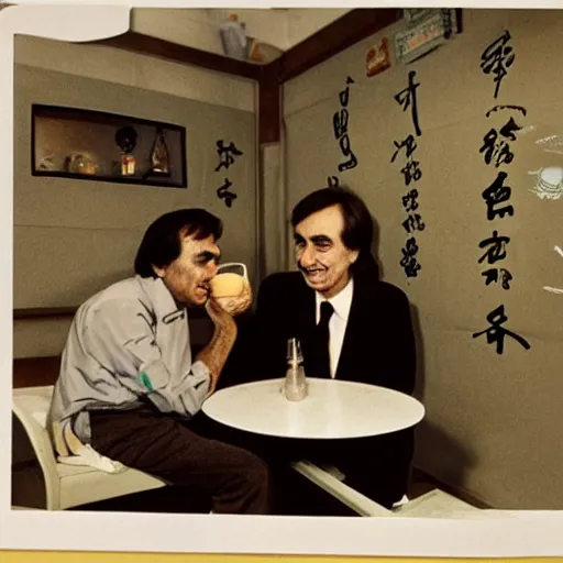 Image similar to carl sagan and alien drinking tea in a chinese tea house