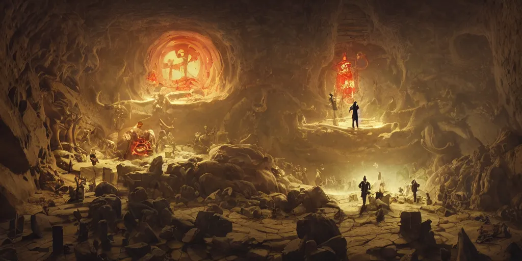 Prompt: illustrations of ancient catacombs, dark fantasy, sigils, runes, magic, wizard fighting a golem, composition accidental renaissance golden ratio, cinematic, by sachin teng and sergey kolesov and ruan jia and heng z and wlop. graffiti art, scifi, fantasy, hyper detailed, octane render, ue 5