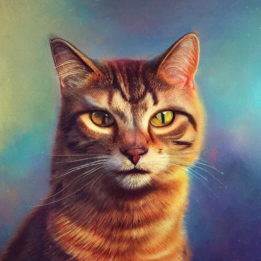 Image similar to majestic gracious regal cat portrait, mysterious atmospheric lighting, elysian fields, painted, intricate, volumetric lighting, beautiful, rich deep colours masterpiece, golden hour, golden ratio, sharp focus, ultra detailed, by leesha hannigan, ross tran, thierry doizon, kai carpenter, ignacio fernandez rios