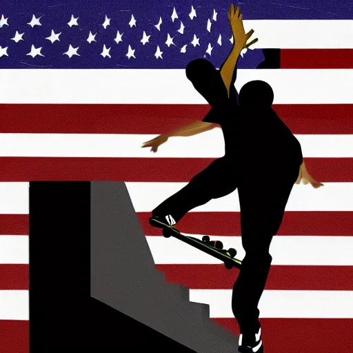 Image similar to Obama skateboarding, digital art