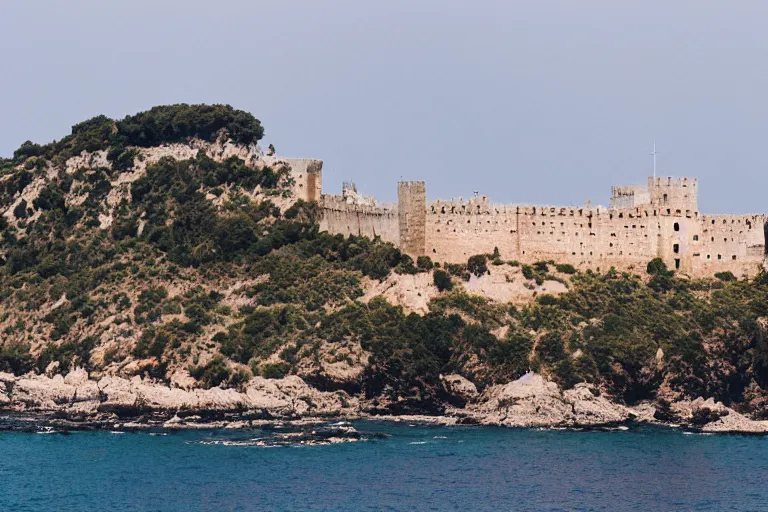 Prompt: 35mm photo of Salobrena castle on the coast of Spain