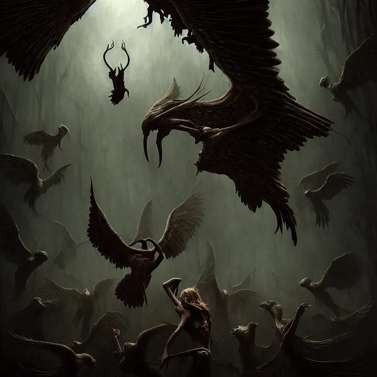 Image similar to epic professional digital art of hungry winged smooth bodied creatures, moody atmospheric lighting, painted, intricate, detailed, foreboding, by leesha hannigan, wayne haag, reyna rochin, ignacio fernandez rios, mark ryden, iris van herpen,, epic, stunning, gorgeous, much wow, cinematic, masterpiece.