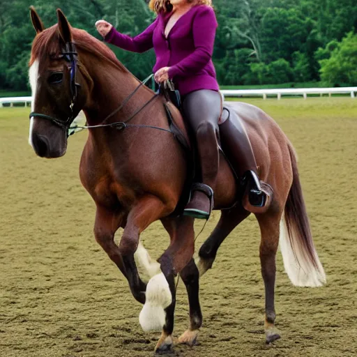 Prompt: jennifer connely riding a horse