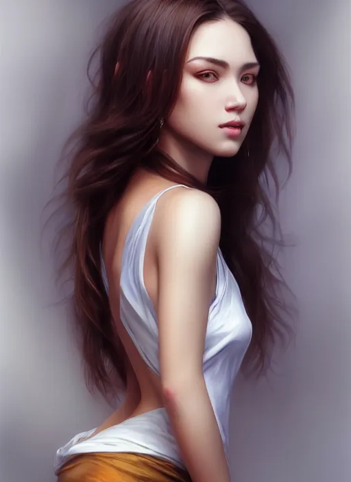 Image similar to photo of a gorgeous young woman in the style of stefan kostic, realistic, sharp focus, 8k high definition, insanely detailed, intricate, elegant, art by stanley lau and artgerm