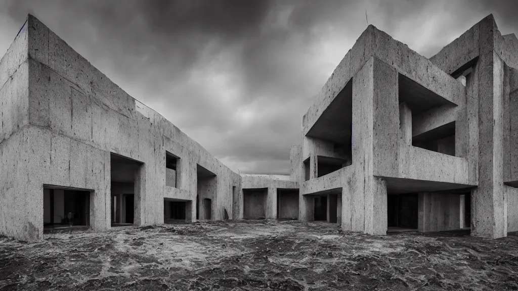 Prompt: “Brutalist architecture, Bolivian modern villa, walls made out of mud, roof made out of reed, moody lighting, architecture, 4k, 14mm, f/2.5, ISO300”