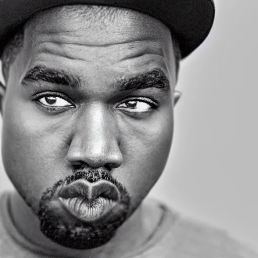 Prompt: the face of young kanye west wearing yeezy clothing at 3 3 years old, black and white portrait by julia cameron, chiaroscuro lighting, shallow depth of field, 8 0 mm, f 1. 8