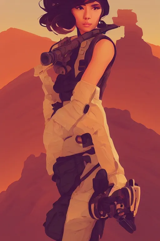 Image similar to desert soldier, smooth face, centered, solid bacgkround, median photoshop filter cutout vector behance, hd by artgerm, jesper ejsing, by rhads, makoto shinkai and lois van baarle, ilya kuvshinov, rossdraws, illustration, art by ilya kuvshinov and gustav klimt