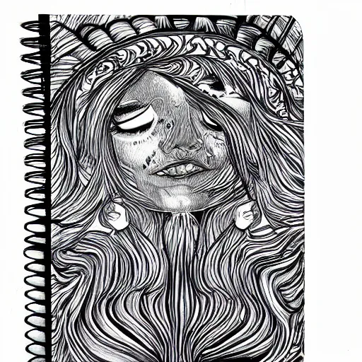 Image similar to psychedelic pencil sketches about social anxiety on a notebook