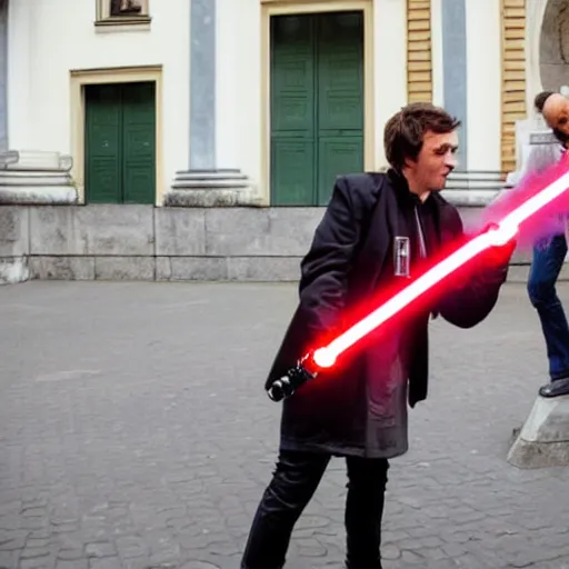 Image similar to a lightsaber duel in vienna