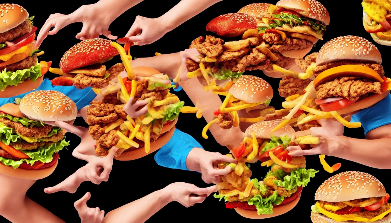 Image similar to aesthetic human bodies, fighting over scraps of fast food, hyper realistic photo, full colour, upscale, 8 k