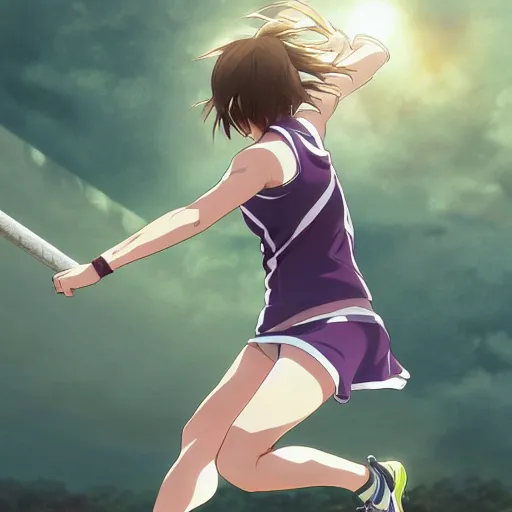 Image similar to girl running, sport clothing, anime style, short hair, hair down, symmetrical facial features, hanebado anime, from arknights, hyper realistic, 4 k, rule of thirds, extreme detail, detailed drawing, trending artstation, realistic lighting, by alphonse mucha, greg rutkowski, sharp focus, backlit