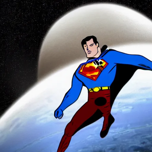 Prompt: portrait of superman as darkseid, in space, on abandoned planet