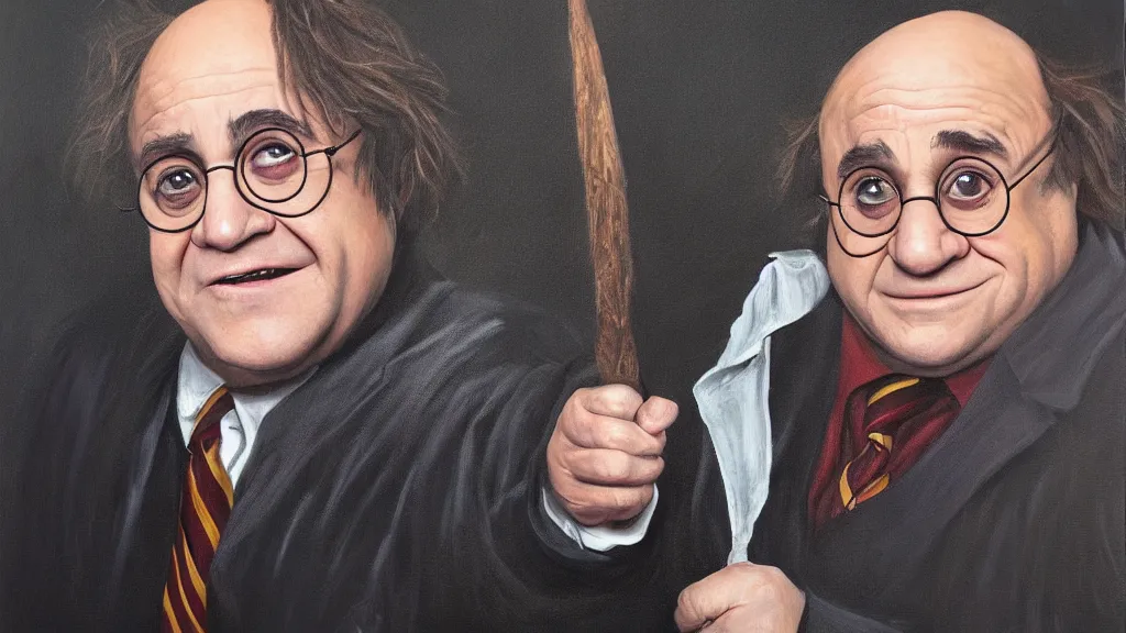 Image similar to Harry Potter played by Danny DeVito, oil painting