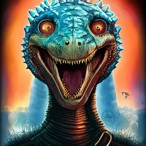 Prompt: Lofi steamPunk portrait tyrannosaurs rex Pixar style by Tristan Eaton Stanley Artgerm and Tom Bagshaw