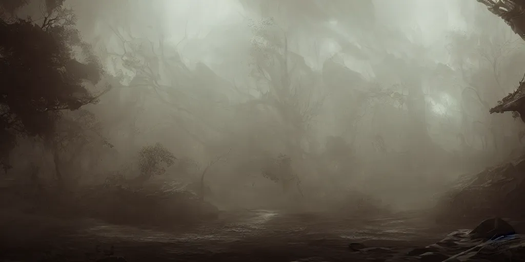 Image similar to a thick swirling fog, soft lighting, night, unreal engine, digital art, 8 k, oil painting, fantasy art, illustration, detailed and intricate environment