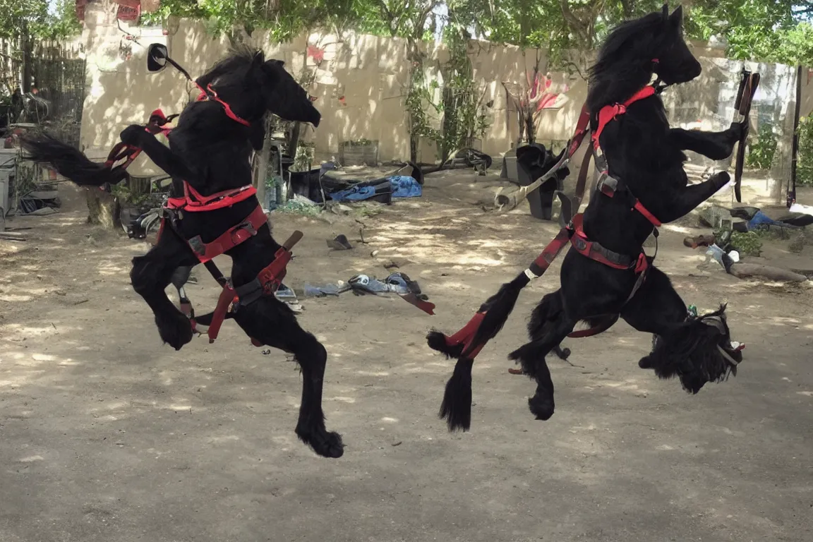 Prompt: Ninja Horse with nunchucks