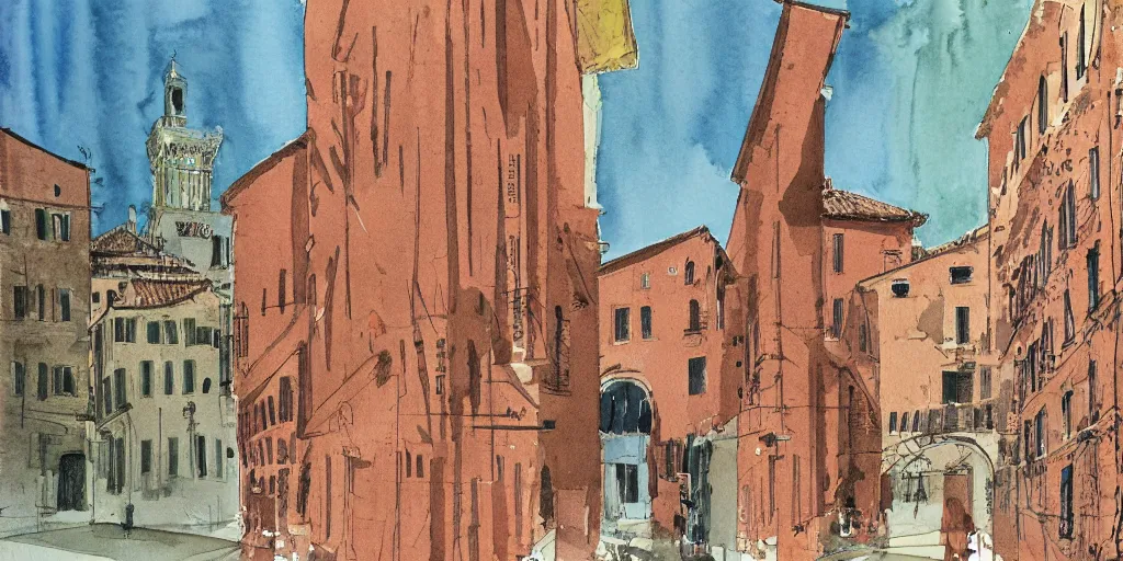 Image similar to watercolor, verona city by david hockney, sergio toppi