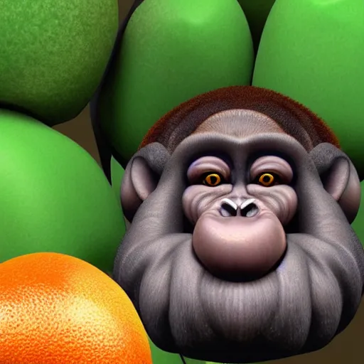 Image similar to fruit that look like a monkey, 3d render, highly detailed, hyper realistic