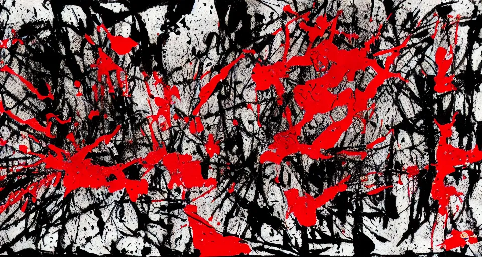 Image similar to category b film poster, ink painting with patterns, texture, blood splatter on the sides and trace of a shot in centre, sharp render, painting, grainy tape, distortion, few details,