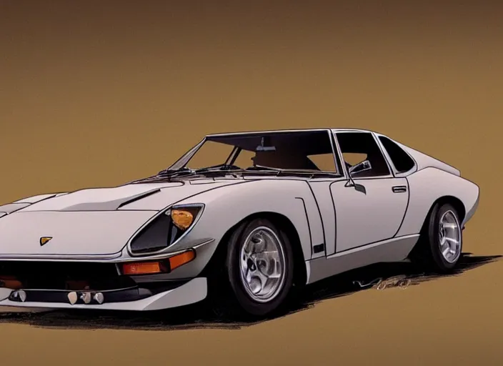 Image similar to a blending, amalgamation and detailed combination of a lamborghini countach, datsun 2 6 0 z and a jaguar e - type, concept art, round headlights, 8 k, highly detailed, trending on art station