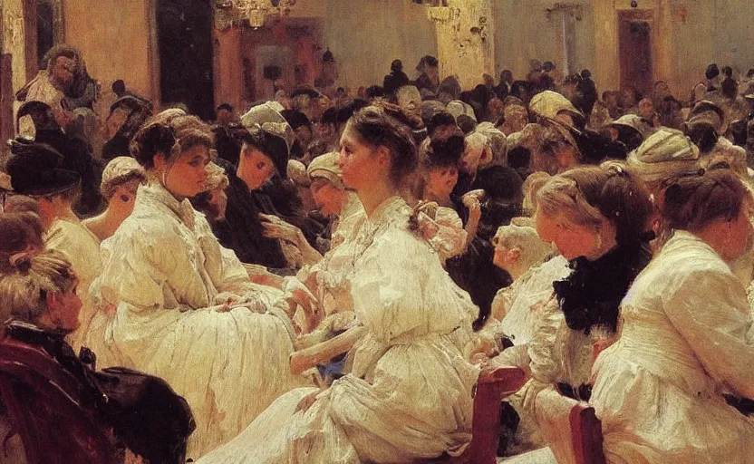 Image similar to high quality high detail painting by ilya repin, people in the waiting room, hd