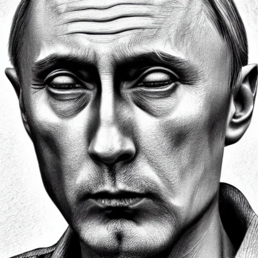 Prompt: a very detailed pencil drawing of a person who looks like vladimir putin giga chad 4 k, high resolution, still, landscape, hd, dslr, hyper realistic, sketch