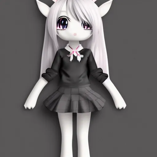 Prompt: cute fumo plush of a ponygirl, anime girl, animal ears, chibi, black and white, vray