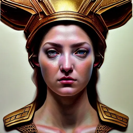 Image similar to hyperrealistic mixed media painting of beautiful goddess Athena, stunning 3d render inspired art by P. Craig Russell and Barry Windsor-Smith, perfect facial symmetry, dim volumetric lighting, 8k octane beautifully detailed render, post-processing, portrait, extremely hyper-detailed, intricate, epic composition, brown eyes, cinematic lighting, masterpiece, trending on artstation, very very detailed, masterpiece, stunning