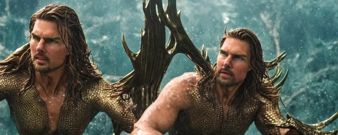 Image similar to ' tom cruise'as'aquaman ', cinematic scene, award winning